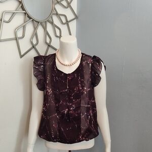 Women's Sheer Ruffle Sleeve Top - Purple